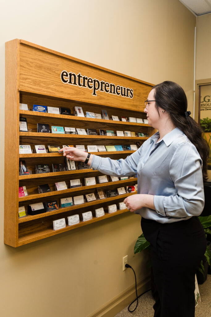 The entrepreneurs business card rack at Elgin Business Resource Centre in St. Thomas Ontario